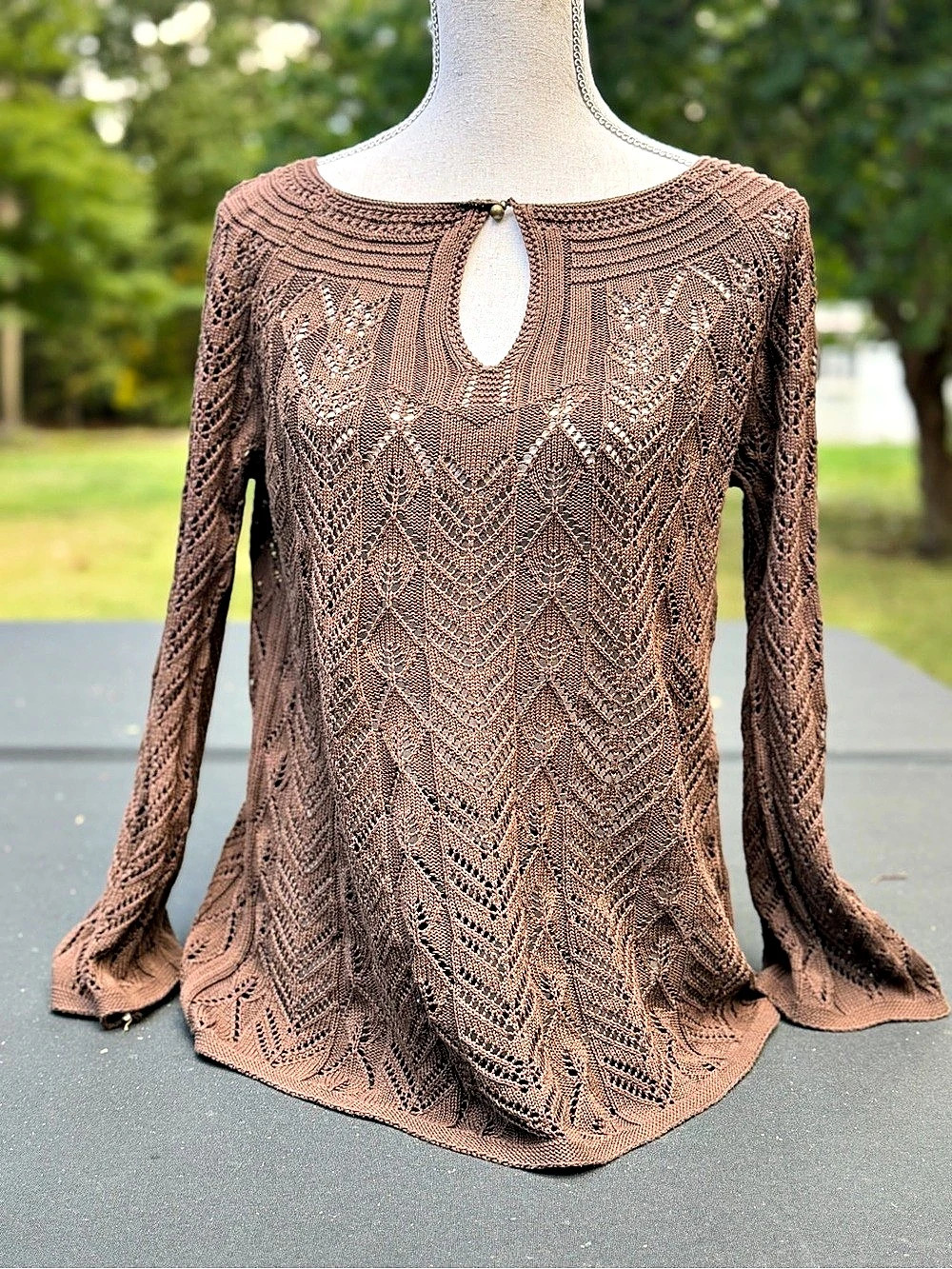 Talbots - Boho Chocolate Brown Openwork Knit Sweater- medium